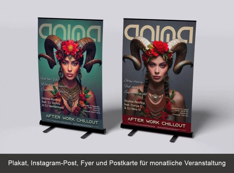 Veranstaltungsplakat, Flyer, Postkarte und Instagrampost