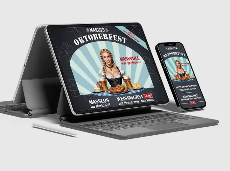 Responsive restaurant marketing campaign displayed on tablet and smartphone featuring branding, campaign concept, slogan and digital design.